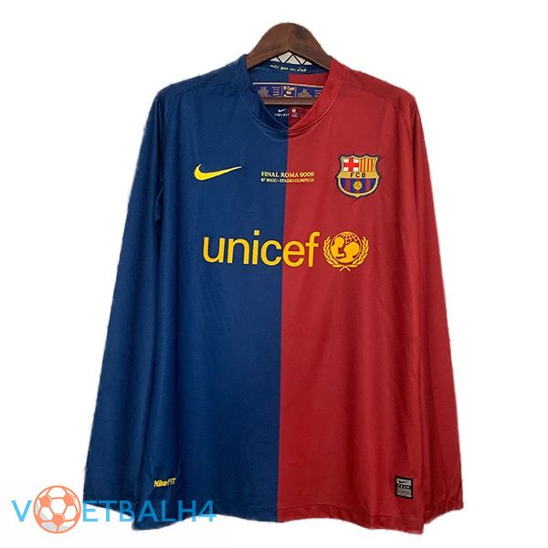 FC Barcelona Kampioens League Retro jersey thuis lange mouwrood blauw 2008-2009