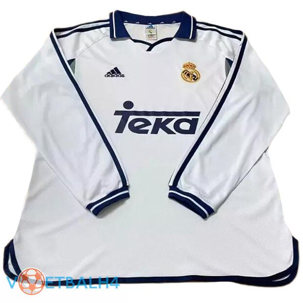 Real Madrid Retro thuis voetbal jersey lange mouwwit 2000-2001