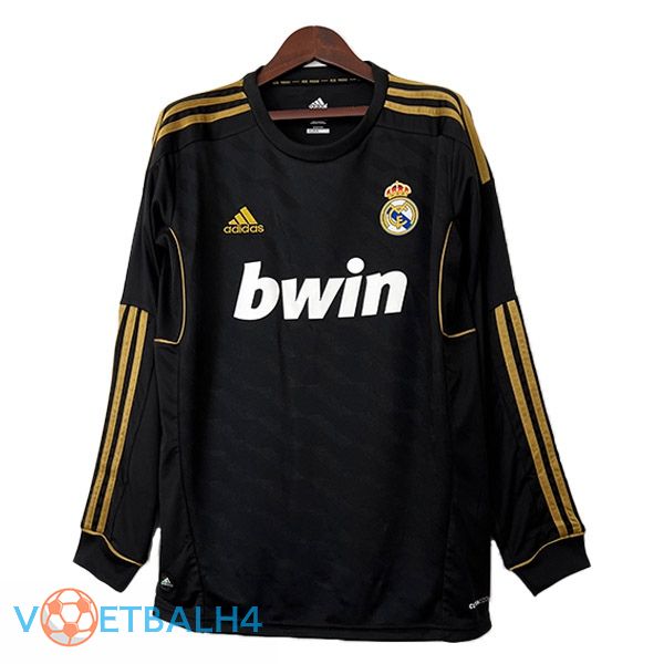 Real Madrid Retro voetbal jersey uit lange mouwzwart 2011-2012