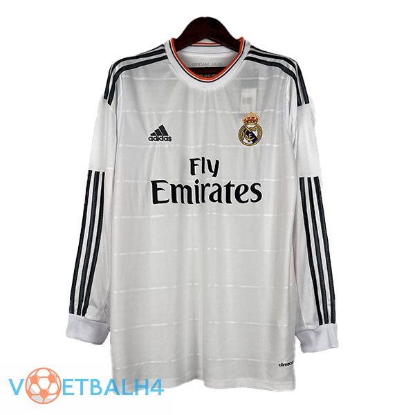 Real Madrid Retro voetbal jersey thuis lange mouwwit 2013-2014