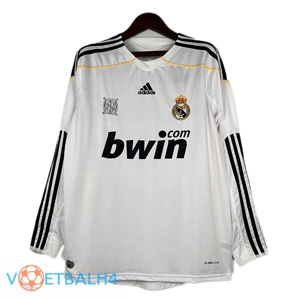 Real Madrid Retro voetbal jersey thuis lange mouwwit 2009-2010