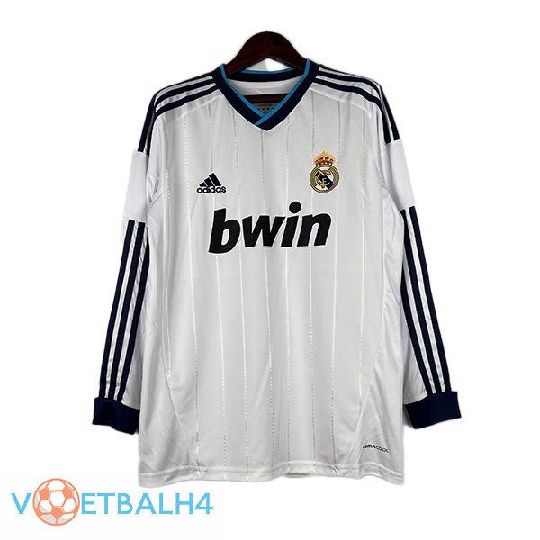 Real Madrid Retro voetbal jersey thuis lange mouwwit 2012-2013