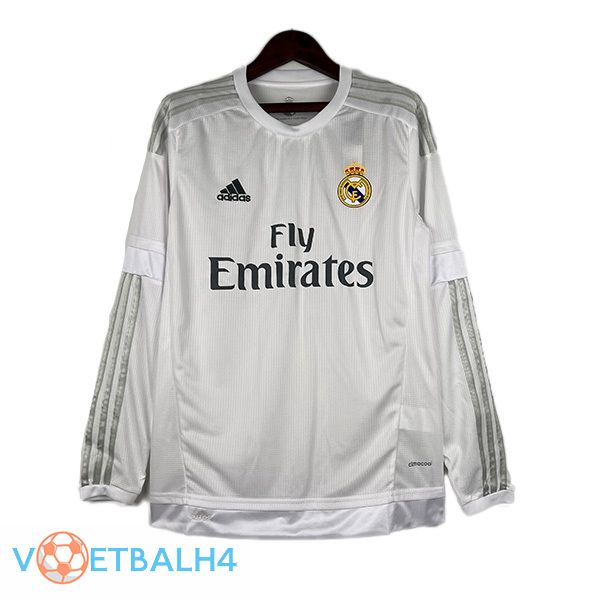 Real Madrid Retro voetbal jersey thuis lange mouwwit 2015-2016