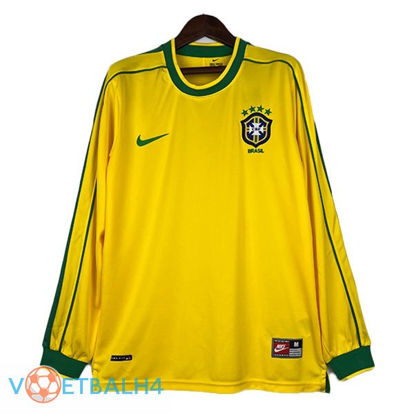 Brazilië Retro thuis voetbal jersey lange mouwgeel 1998