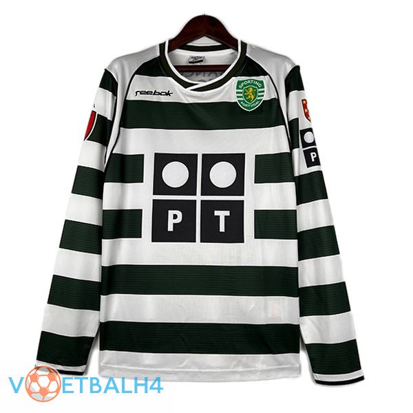 Sporting CP Retro voetbal jersey thuis lange mouwgroente 2001-2003