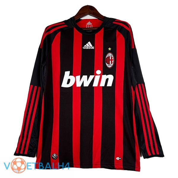 AC Milan Retro voetbal jersey thuis lange mouwrood zwart 2008-2009