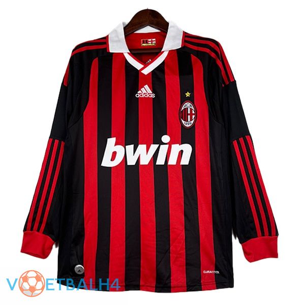 AC Milan Retro voetbal jersey thuis lange mouwzwart rood 2009-2010