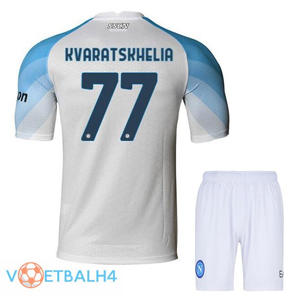 SSC Napoli (Kvaratskhelia 77) kinderen voetbal jerseys thuis wit 2022-2023