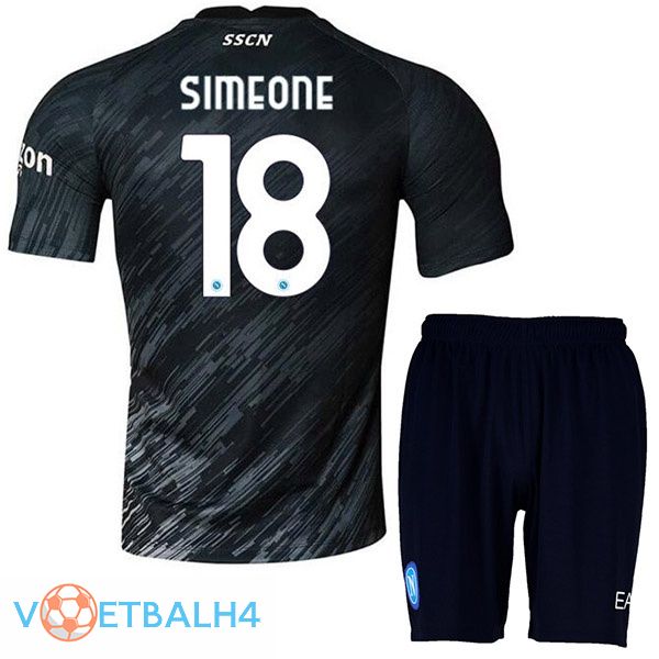 SSC Napoli (Simeone 18) kinderen voetbal jerseys derde zwart 2022-2023