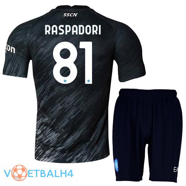 SSC Napoli (Raspadori 81) kinderen voetbal jerseys derde zwart 2022-2023