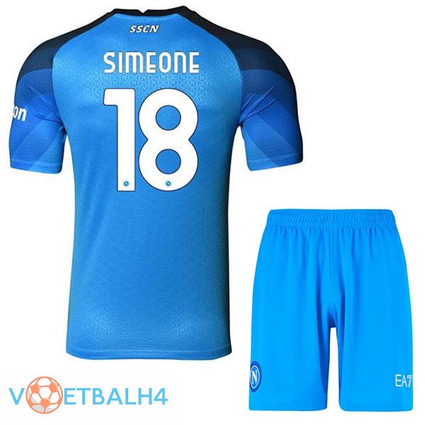 SSC Napoli (Simeone 18) kinderen voetbal jerseys thuis blauw 2022-2023