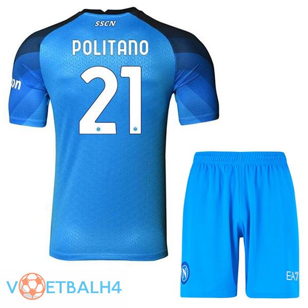 SSC Napoli (Politano 21) kinderen voetbal jerseys thuis blauw 2022-2023