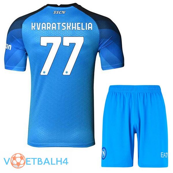 SSC Napoli (Kvaratskhelia 77) kinderen voetbal jerseys thuis blauw 2022-2023