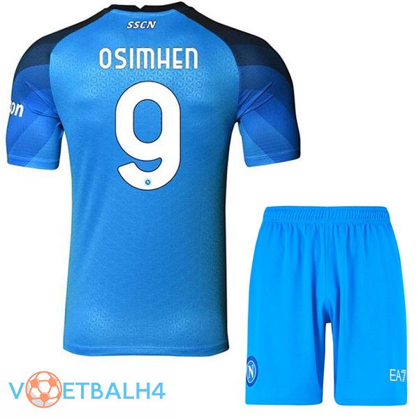 SSC Napoli (Osimhen 9) kinderen voetbal jerseys thuis blauw 2022-2023