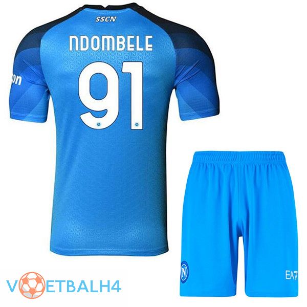 SSC Napoli (Ndombele 91) kinderen voetbal jerseys thuis blauw 2022-2023