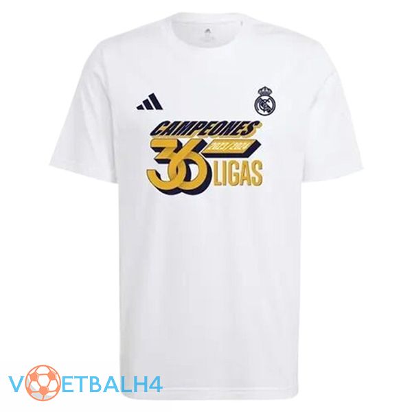 Real Madrid voetbal jersey T-Shirt 36 LIGAS Kampioens Cotton wit 2024/2025