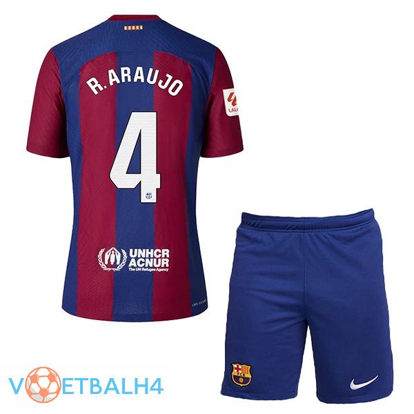 FC Barcelona (R. ARAUJO 4) kinderen voetbal jersey thuis blauw rood 2023/2024