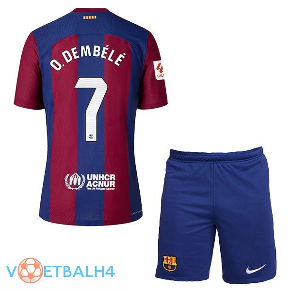 FC Barcelona (O. DEMBÉLÉ 7) kinderen voetbal jersey thuis blauw rood 2023/2024